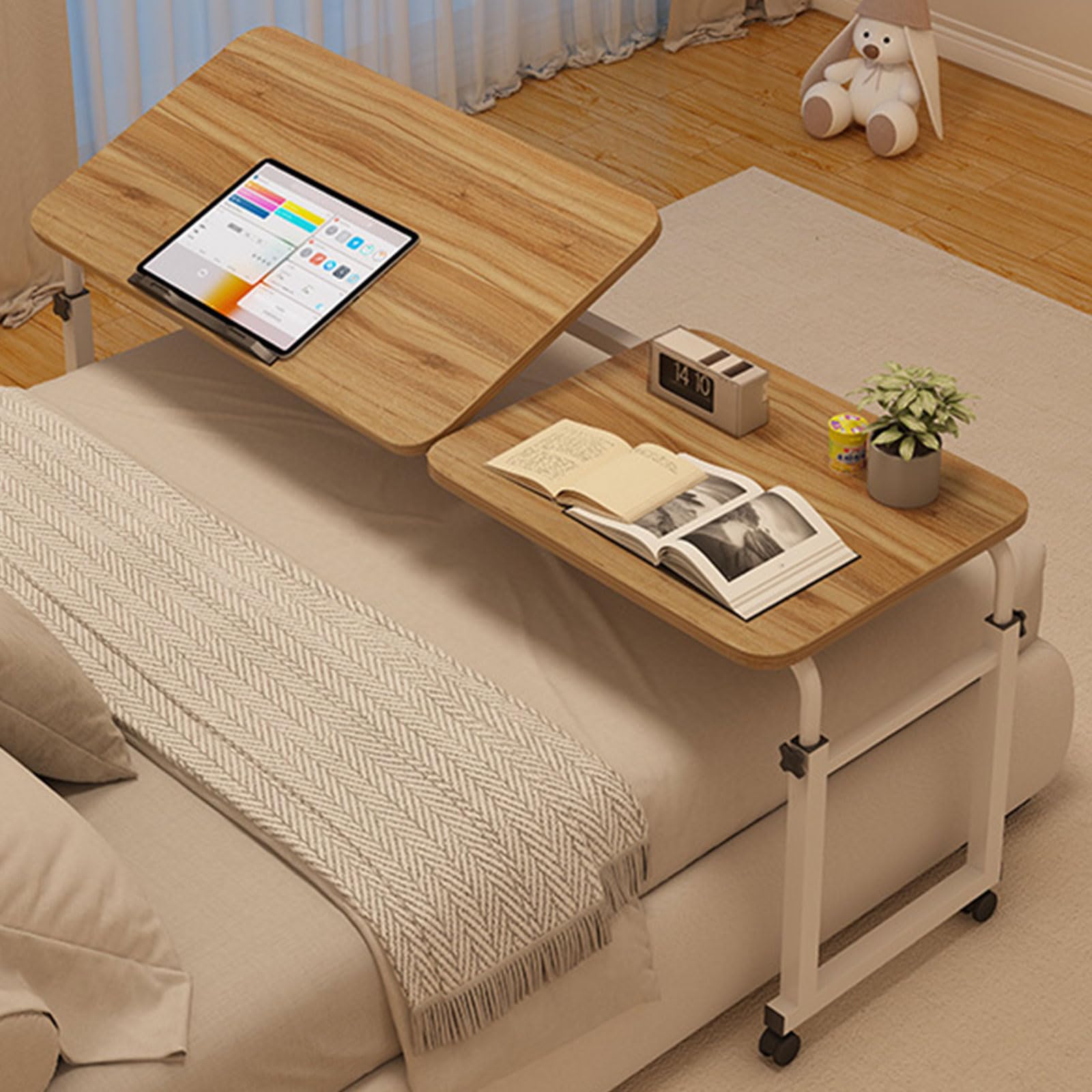 Table de lit réglable en hauteur avec roulettes et planche à dessin inclinable, table mobile au-dessus de lit, chariot pour ordinateur portable, chariot debout au-dessus du lit, bureau pour hôpital et