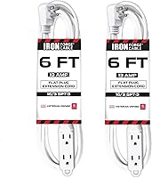 Vista 24 de IRON FORGE CABLE Paquete de 2 cables de extensión con enchufe plano de 15 pies, color negro, con 3 tomas - Cable de extensión para interiores