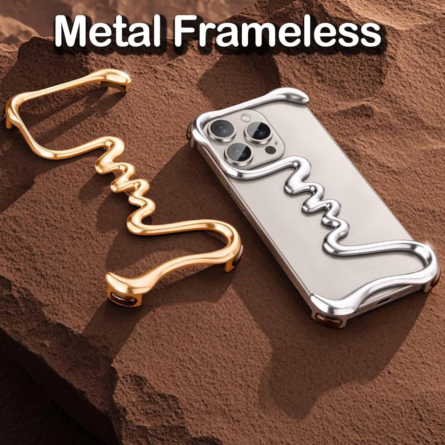 Ultra-Light Minimalist Metal Case for iPhone 16/16 Pro/16 Pro Max, Frameless Art Design, Full Aluminum Alloy Protective Cover with 3D Hollow Curved Lines