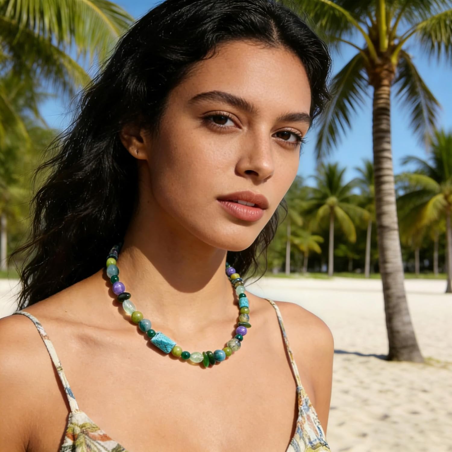 Boho Colorful Chunky Statement Beaded Necklaces for Women,Handmade Women's Fashion Gemstone Bead Choker Necklace,Western Natural Stone Strand Necklace Bib Collar Jewelry Unique Gifts for Women