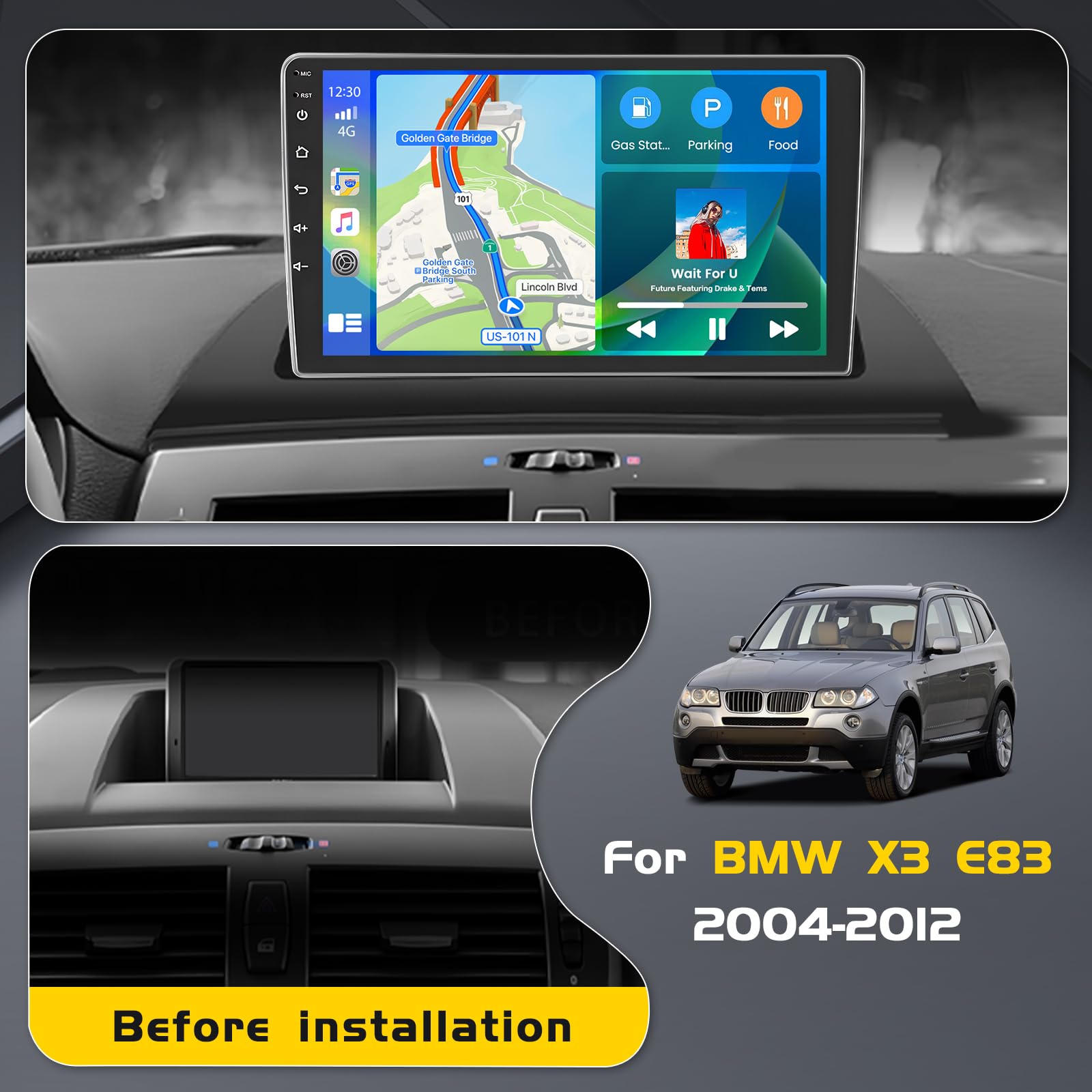 [4G+64G]Inefala Autoradio Android per BMW X3 E83 2004-2012, Wireless CarPlay Android Auto, 9" Touchscreen Stereo Auto Bluetooth con GPS/WiFi/RDS/FM/32EQ/SWC Retrocamera MIC