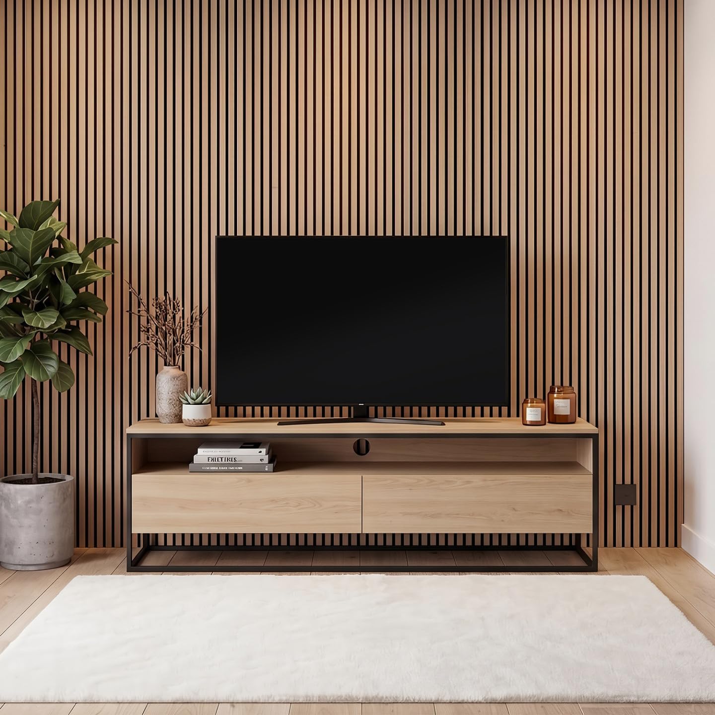 IDMarket - Panneaux acoustiques en tasseaux de Bois 240 x 60 cm Effet chêne Clair et Noir