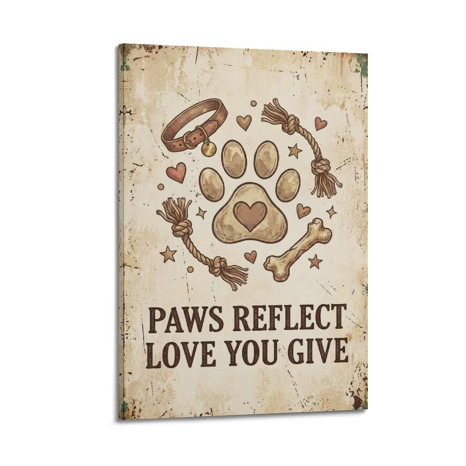 OKAHYS Pet Pawprint Quote Coastal Poster Heart Forever Vintage Modern Decorative Canvas Prints - Ideal Wall Art for Family, Man Cave, Game Room, Boys & Girls Bedroom 20x30inch