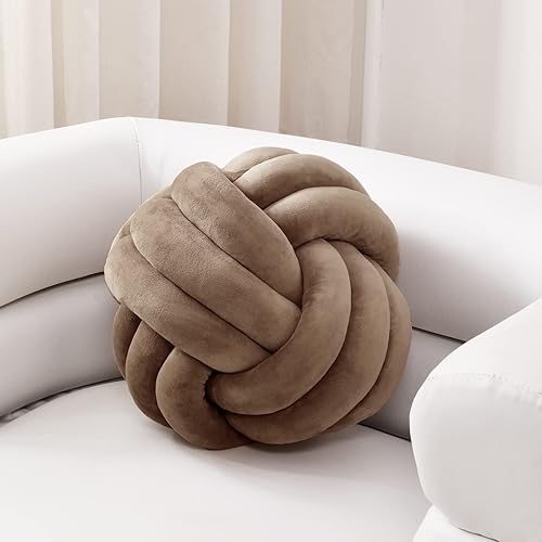 Vista 61 de Sioloc Almohadas de nudo suave, cojín redondo para decoración del hogar, almohada de felpa anudada hecha a mano (7.8 pulgadas, beige)