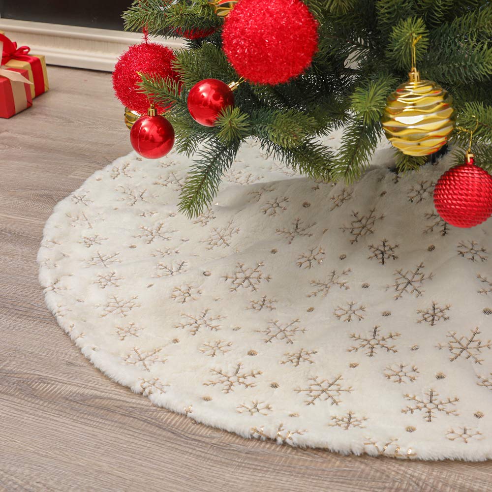 59 Inch Christmas Tree Skirt, White Large Fluffy Plush Tree Skirt for Holiday Party Christmas Tree Decoration