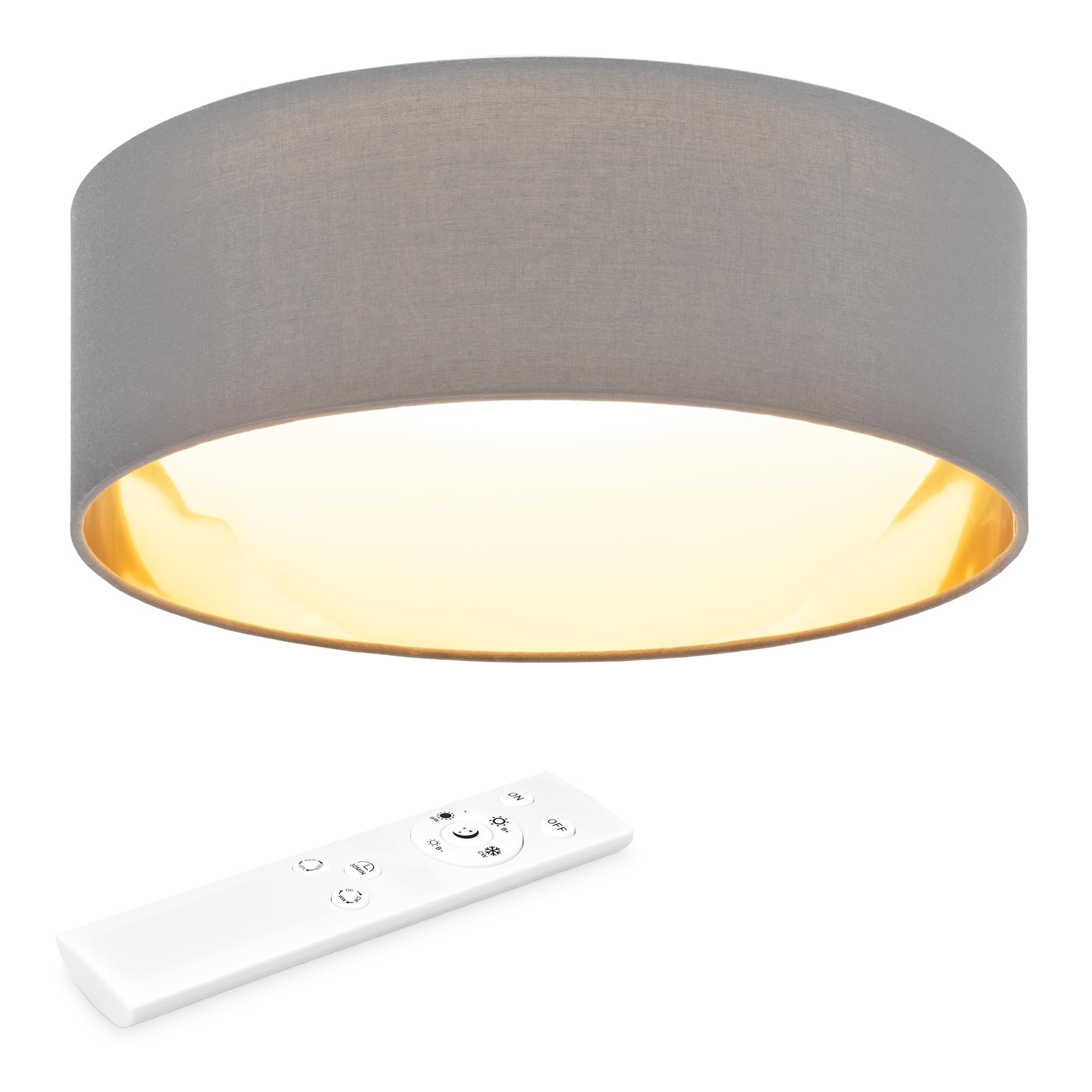 Navaris Lámpara LED de techo moderna - Iluminación de interior con pantalla para salón dormitorio - Con mando a distancia y temporizador - Lámpara gris y dorada interior