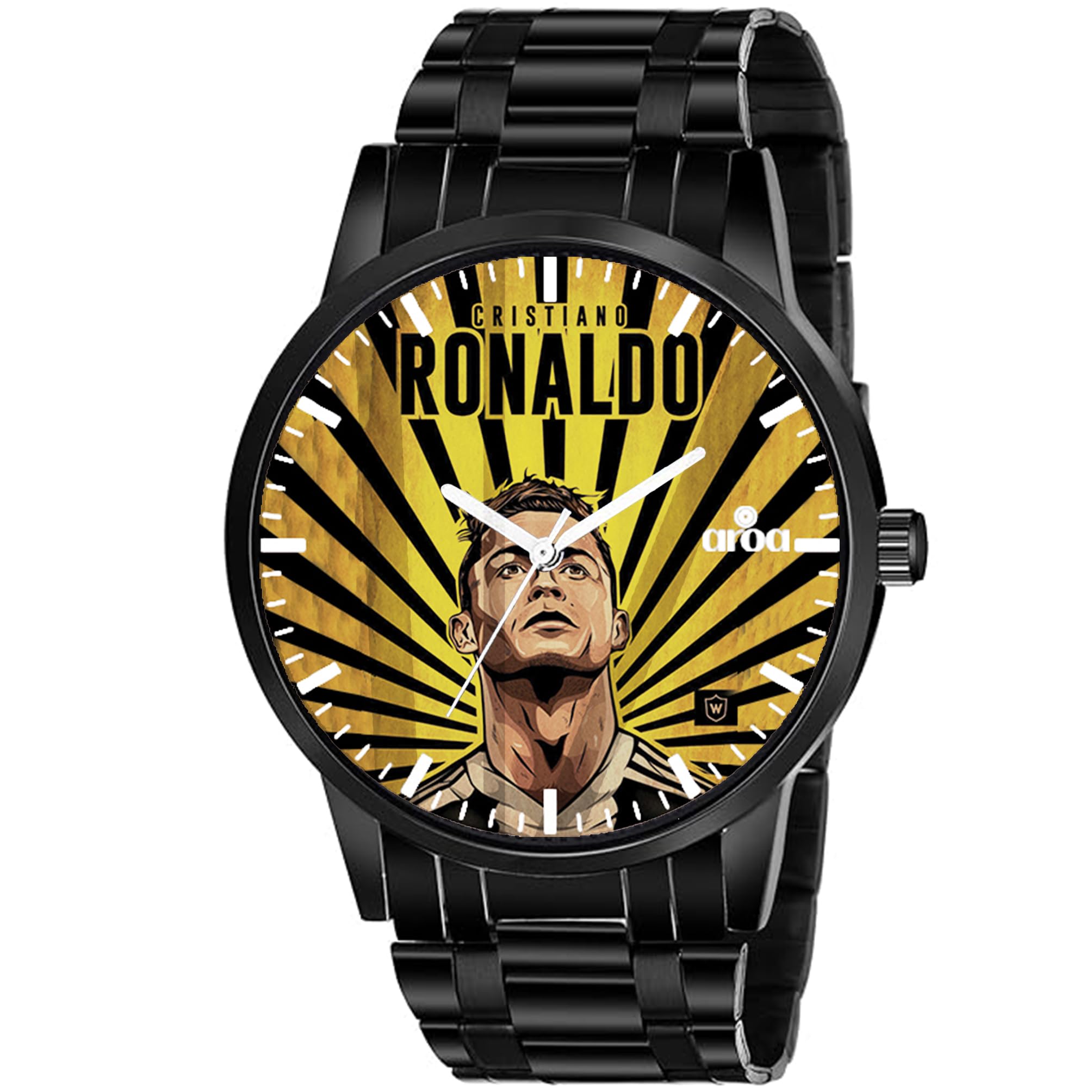 AROA Watch for Men with Cristiano Ronaldo Gold Art Watch Model :BB/1/123In Black Metal Type Black Metal Strap Analog Watch Gold Dial for Men Stylish Watch for Boys (B0D2TN937R) Amazon Price History, Amazon Price Tracker