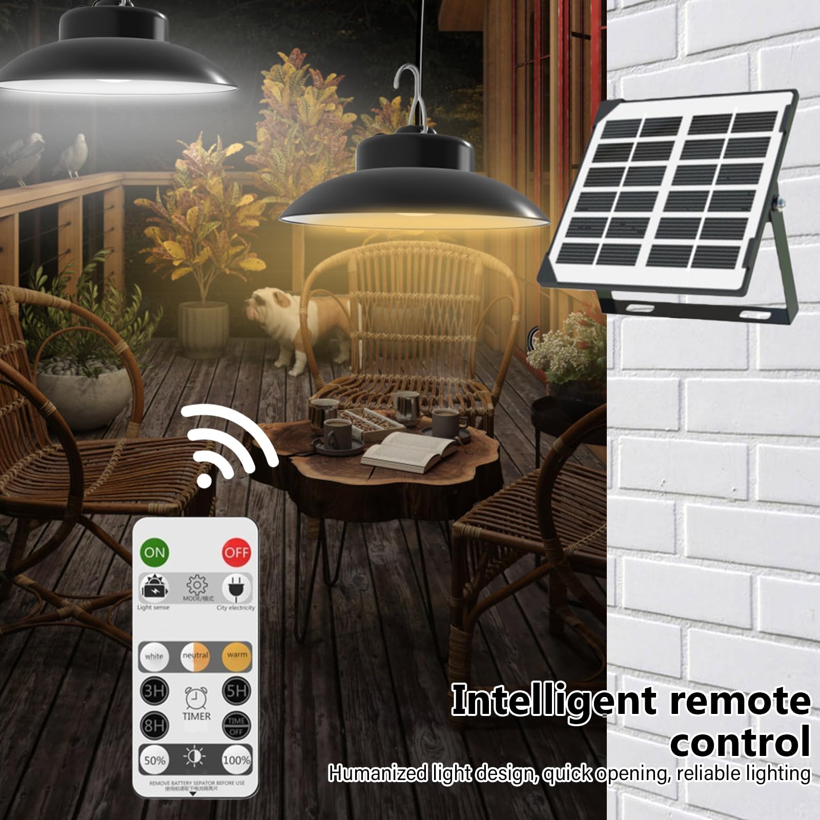 GBKDQQ Lampes solaires d'extérieur à suspendre avec télécommande, lampe suspendue solaire à intensité variable et étanche IP65, avec câble de 5 m, pour jardin, terrasse, balcon, pavillon de garage