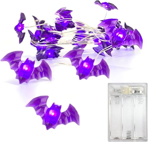 Luces de Halloween que funcionan con pilas, 30 luces LED moradas de 10 pies con función de temporizador, 6 horas encendidas y 18 horas apagadas,
