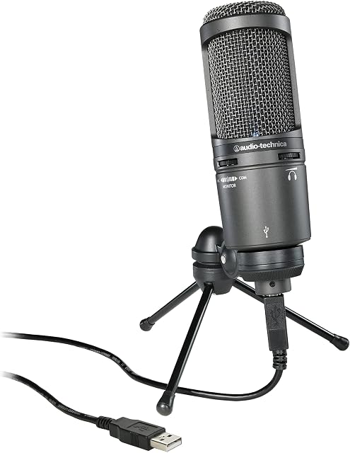 Audio-Technica AT2020USB+ Cardioid Condenser Microphone (USB connection) for voiceover, podcasting, streaming and recording