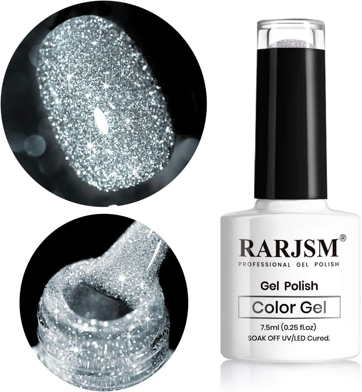 RARJSM Silver Glitter Gel Nail Polish Sparkle Nail Gel Varnish Requires Drying Under UV LED Lamp for Women Spring Summer Nail UV Beauty Art Design Salon DIY Home 1Piece 7.5ML