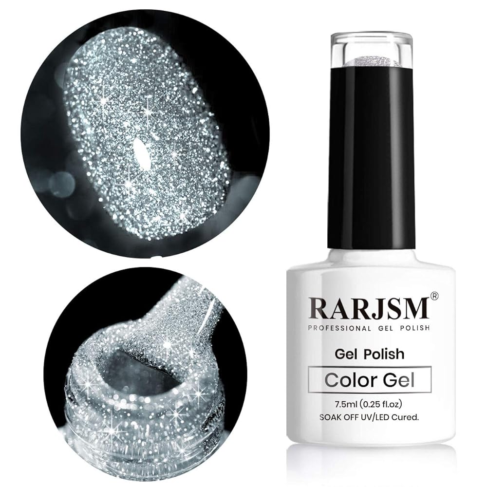 RARJSM Glitter Nail Polish Silver Nailpolish Gel Nail Polish 1PACK 7.5ML Soak Off Nail Cure Required for Nail Art Design Salon Quality DIY Home RAR79
