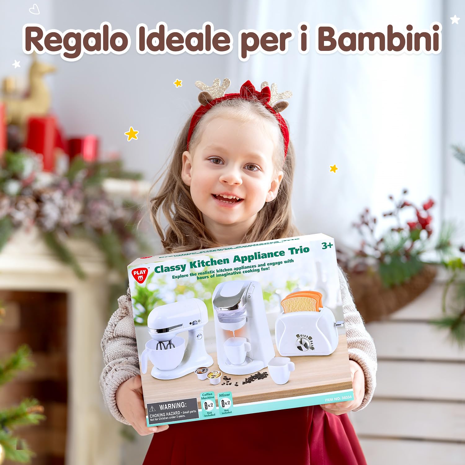 PLAY Cucina Giocattolo per Bambini con Macchina Caffè, Mixer, Tostapane con Luci e Suoni Realistici, Set di Elettrodomestici Cucina Regalo per Bambini 3+ Anni (Bianco)