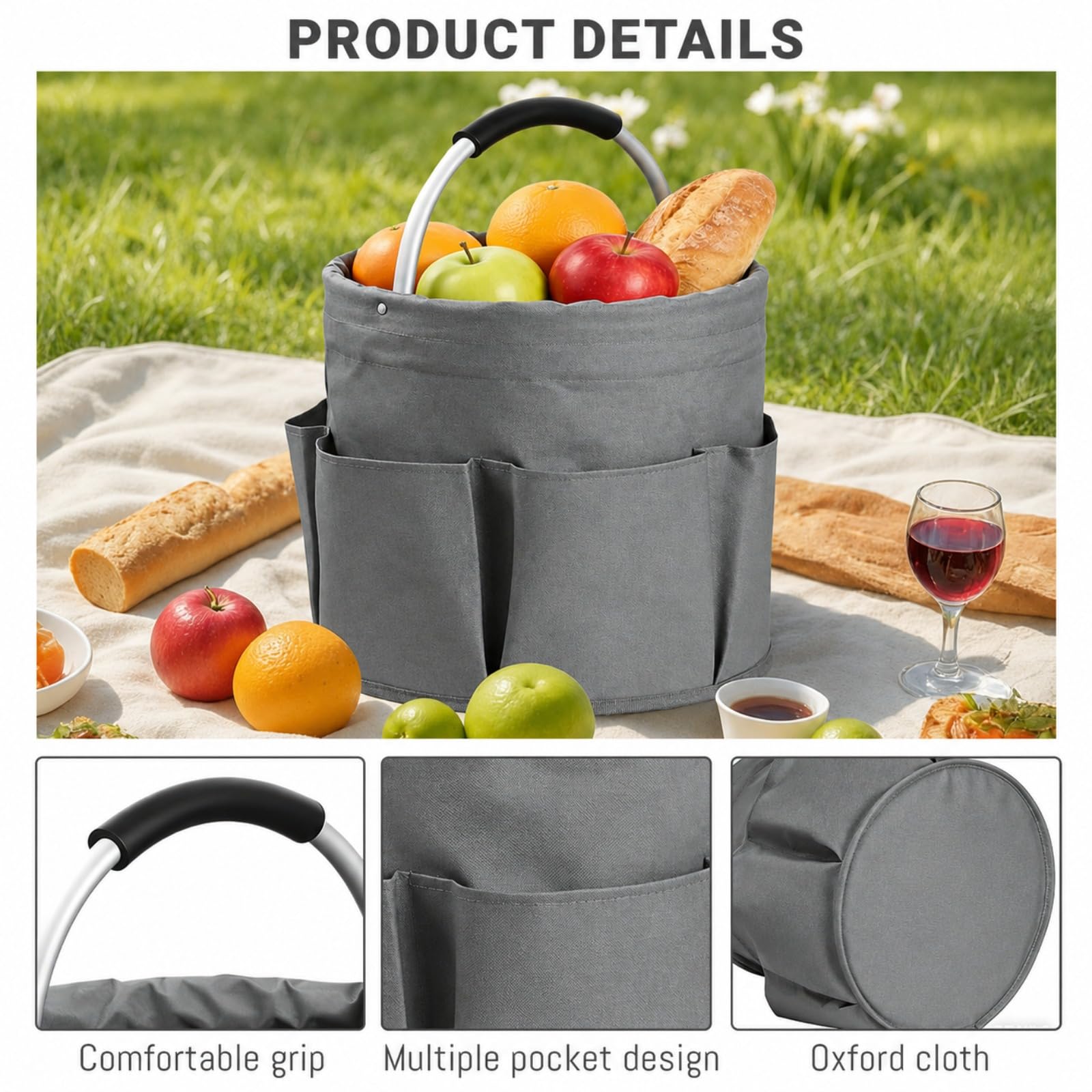Organizer Borsa, Porta Detersivi, Borsa Impermeabile, Cestino per la Pulizia, per la Casa, per Secchi per la Pulizia, Accessori da Giardinaggio (Grigio)