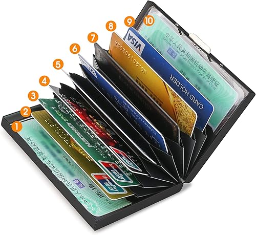 Miniatura 2 de Portatarjetas de crédito RFID, cartera delgada para tarjetas de crédito, funda protectora de metal para tarjetas de crédito con 10 ranuras para