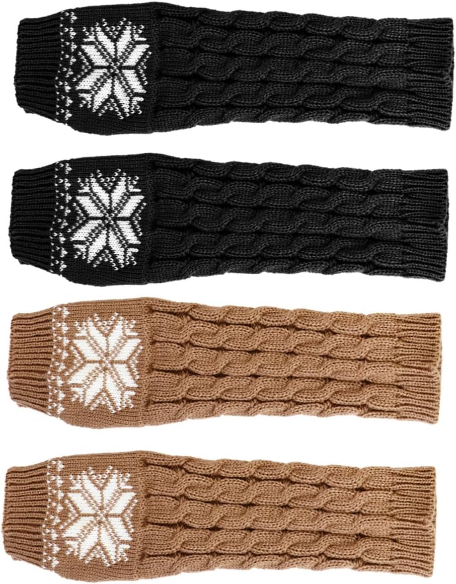Winter Jacquard Fingerless Arm Warmers for Women Long Knit Arm Sleeves with Pattern Black One Size Soft Thermal for Cold Weather