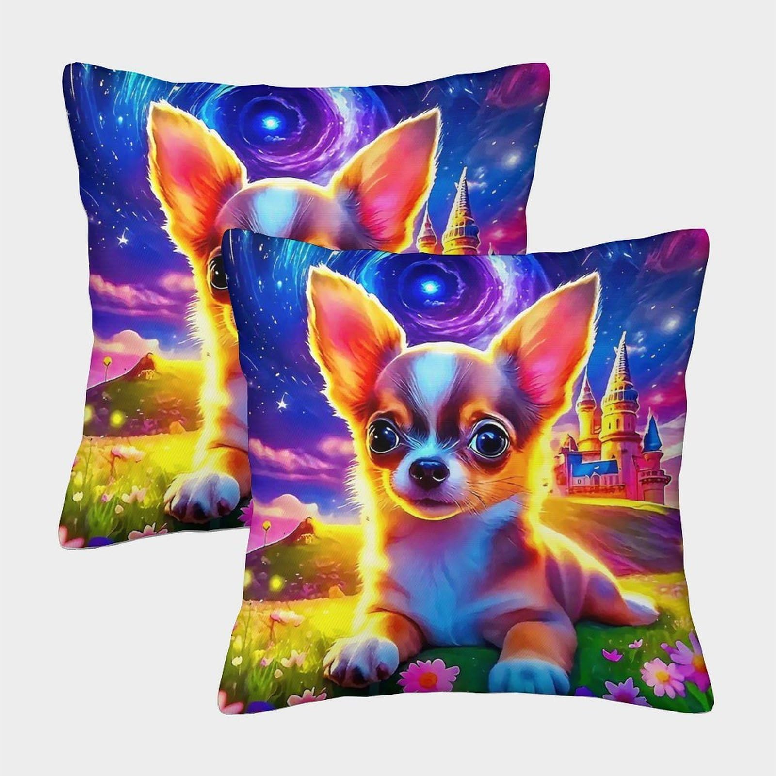 FELASBUID Chihuahua Pillow Cases Pack of 2 Cozy Pillowcases Animal Cushion Cover Zippered Decor for Couch Livingroom 50x50cm