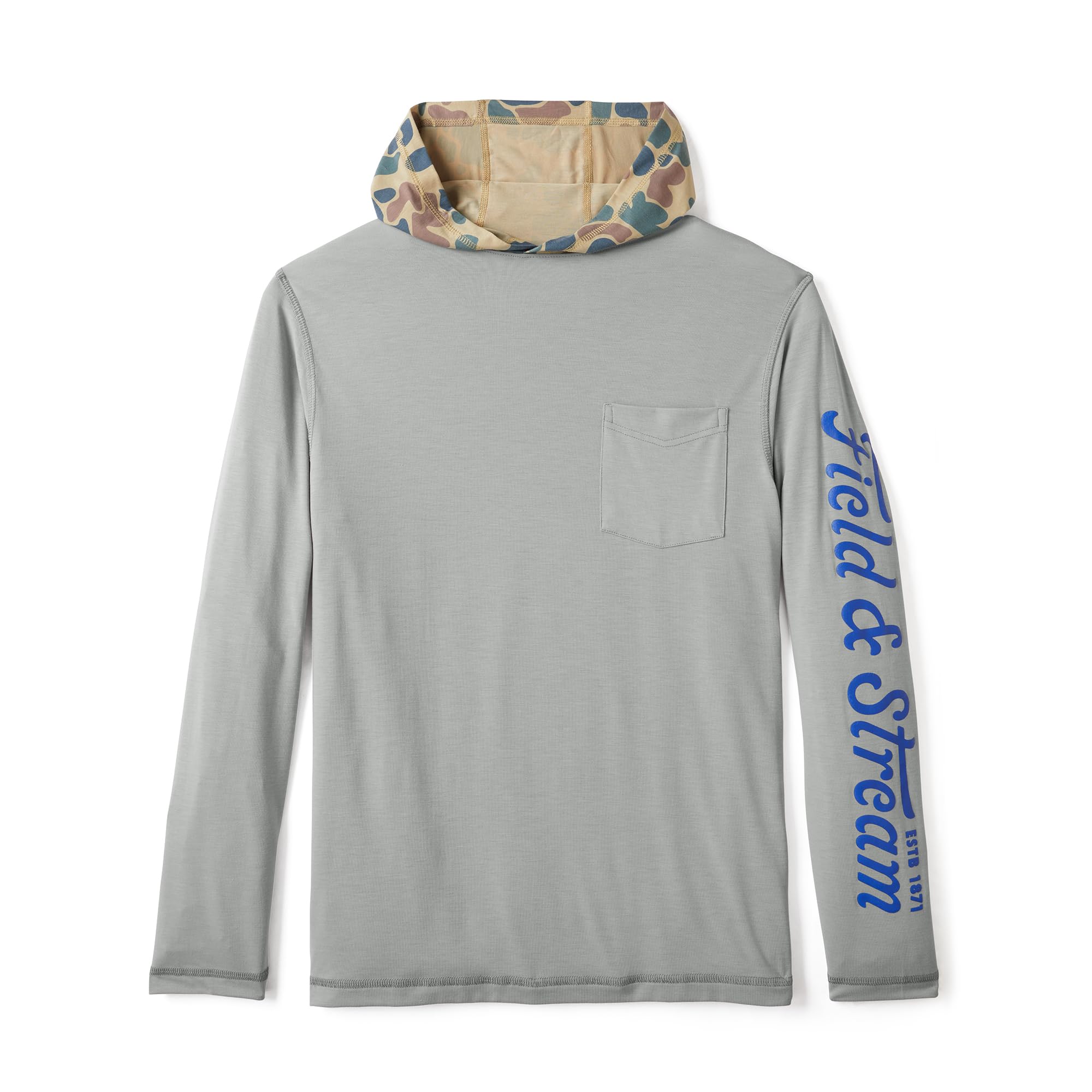 Field & Stream Men's Roll Cast Performance Hoodie, Lightweight Nylon with Drirelease®, Olive, Light Grey/Camo, S