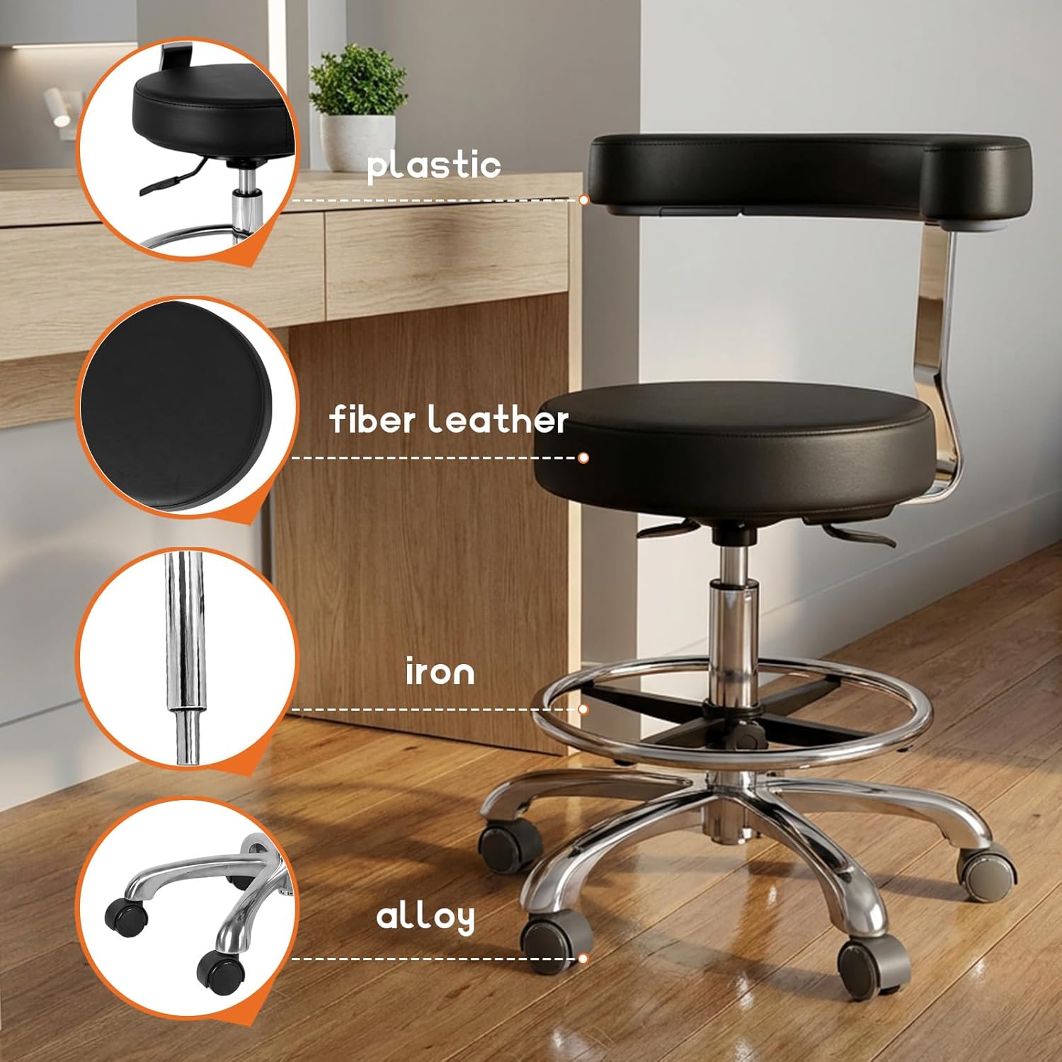 Ergonomic Dental Stool with Wheels and Backrest Comfortable Dentist Chair Height Adjustable Rolling Stool for Hygienists Assistants & Professionals