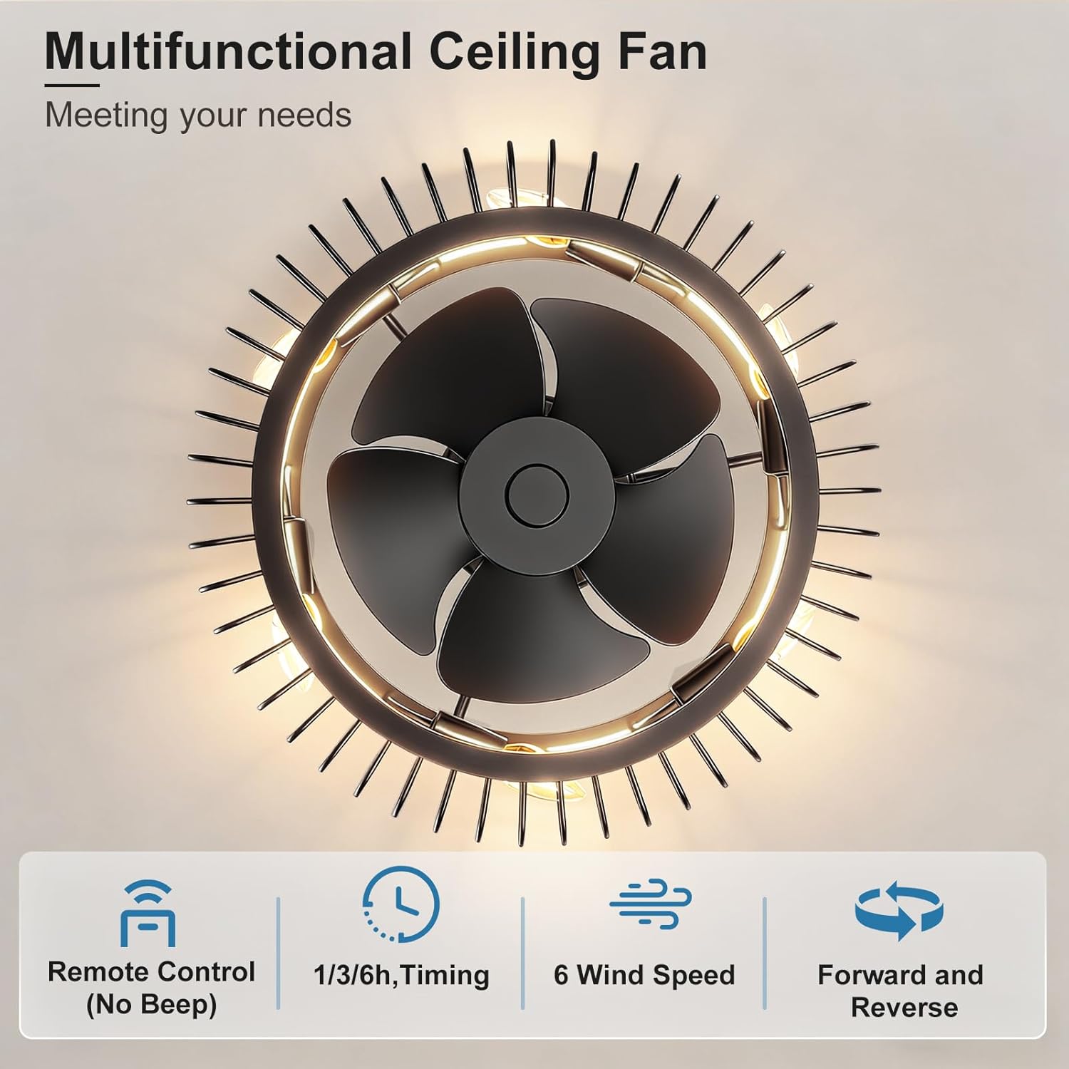 YUHAO 20 Inchl Black Ceiling fan
