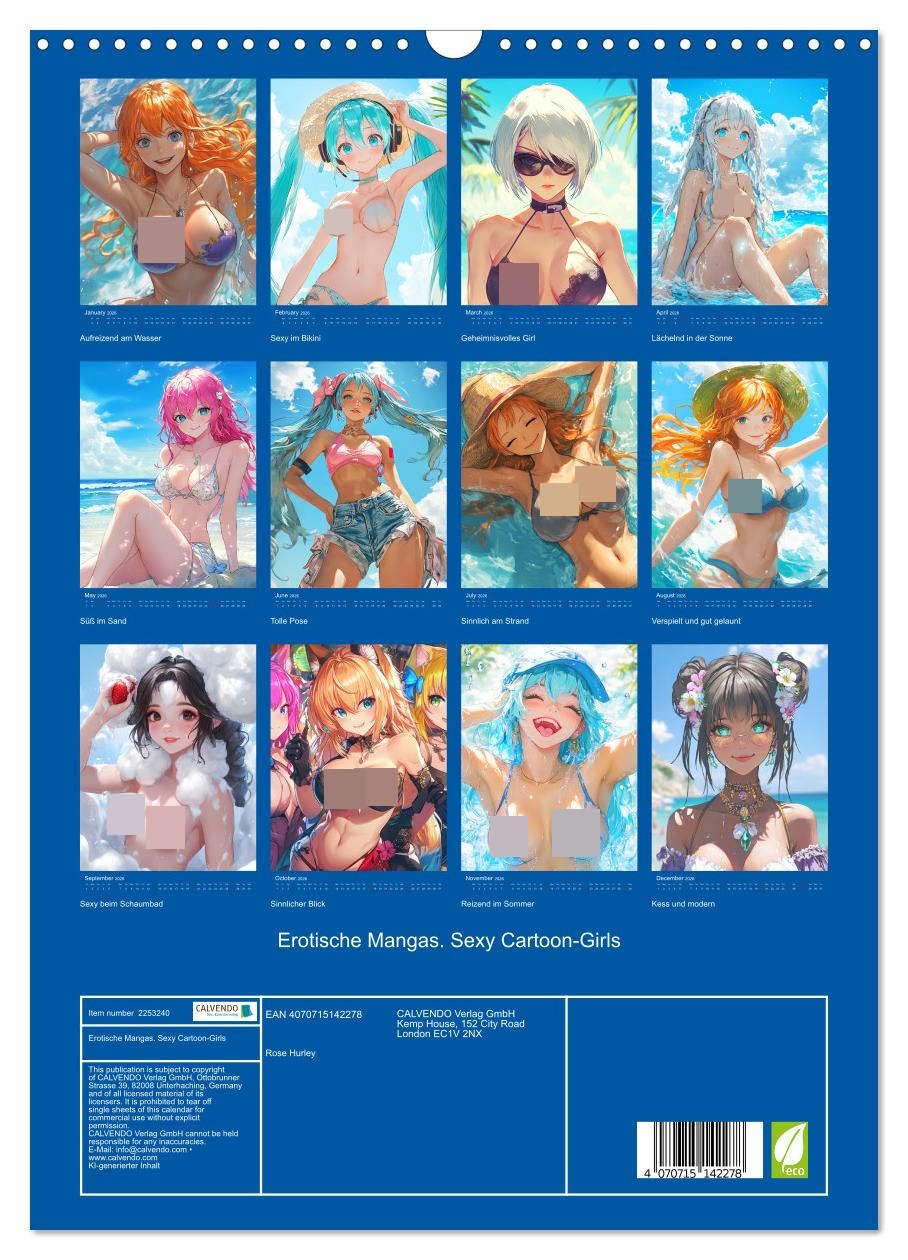 Erotic Mangas. Sexy Cartoon-Girls UK-Version (Wall Calendar 2026 DIN A3 Portrait), CALVENDO 12 Month Wall Calendar โ image 1