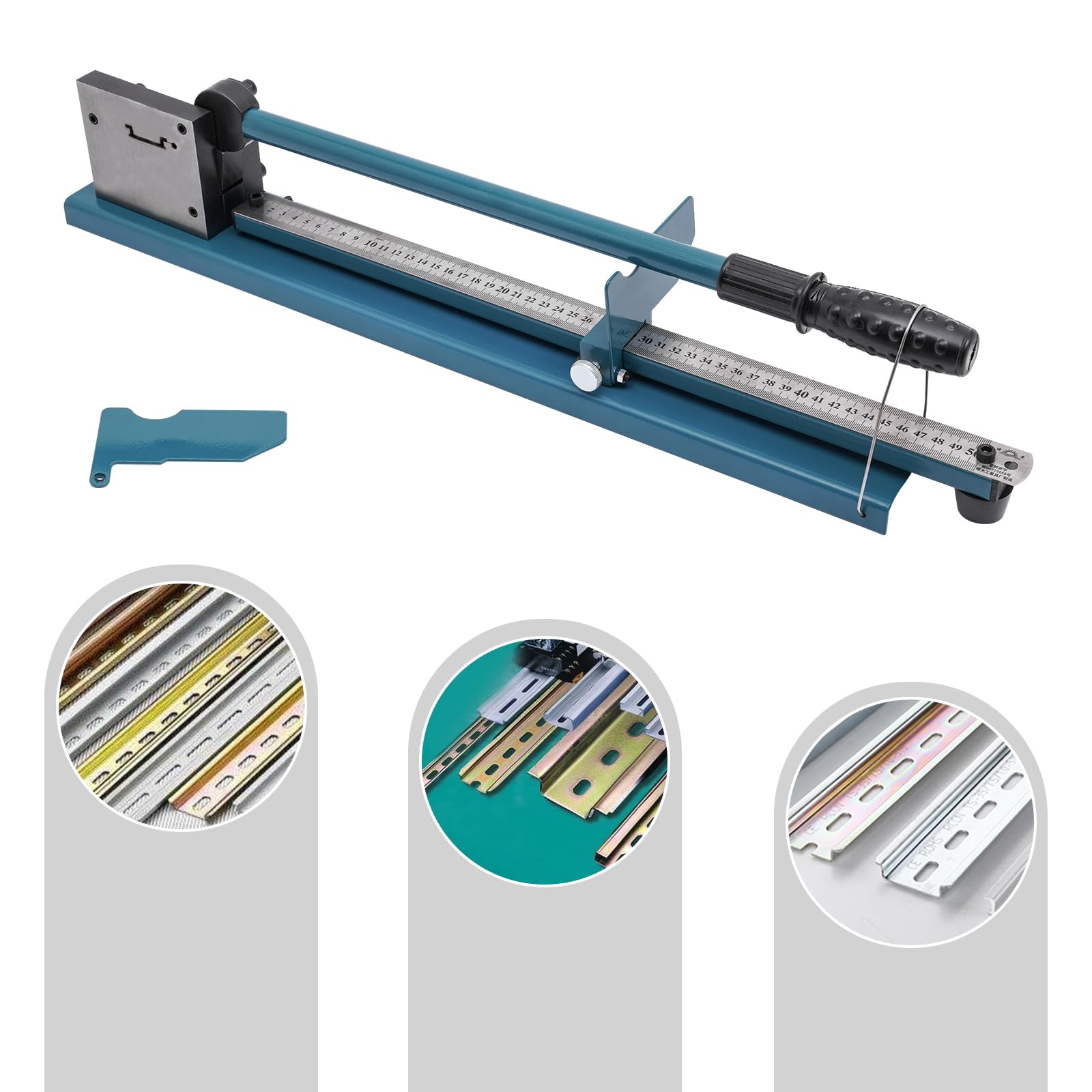Cortador de riel DIN,Din rail cutter máquina de corte de riel de aluminio,Cortador manual de carril,Carril de doble agujero con regla para cortar acero y aluminio Rai (azul)
