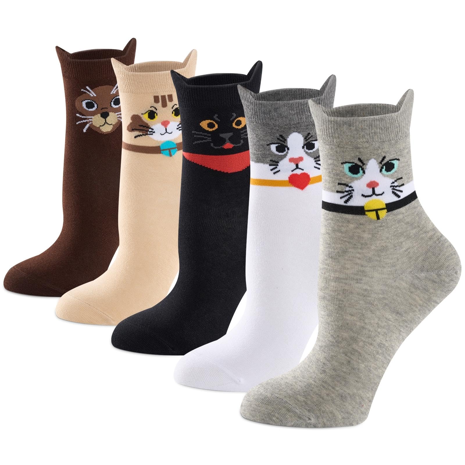 Veximora Lustige Socken Damen, Bunte Katzensocken, Dünn 5 Paar, Größe 35–42 | Bunte Socken für Damen aus 80% Baumwolle, weich und atmungsaktiv, mit Komfortbund für Schule, Homeoffice, Party und Freizeit