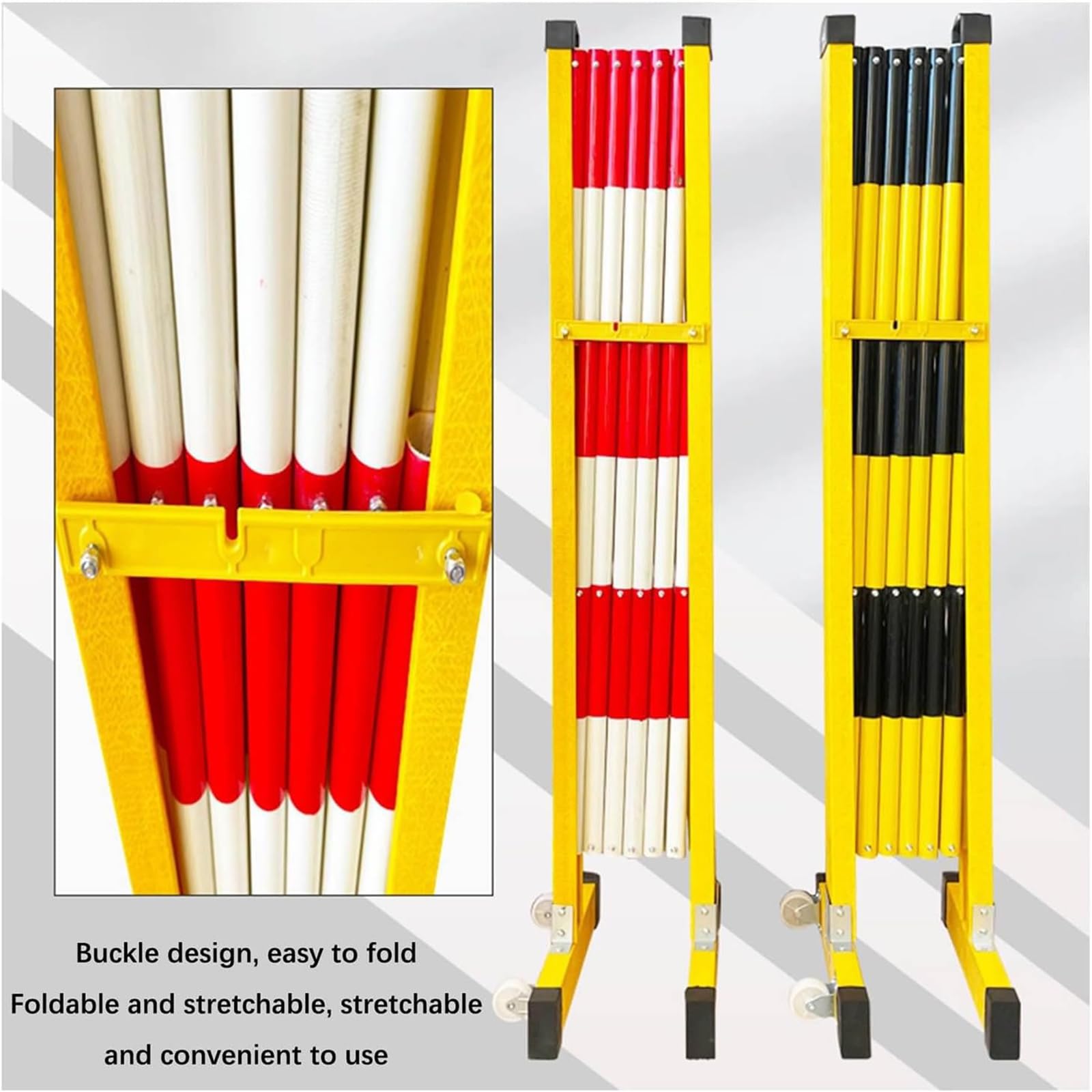 Barrière de sécurité Pliable et Extensible en métal, barrière métallique rétractable et Portable avec Roues, pour Chantiers et signalisation routière, Rouge.