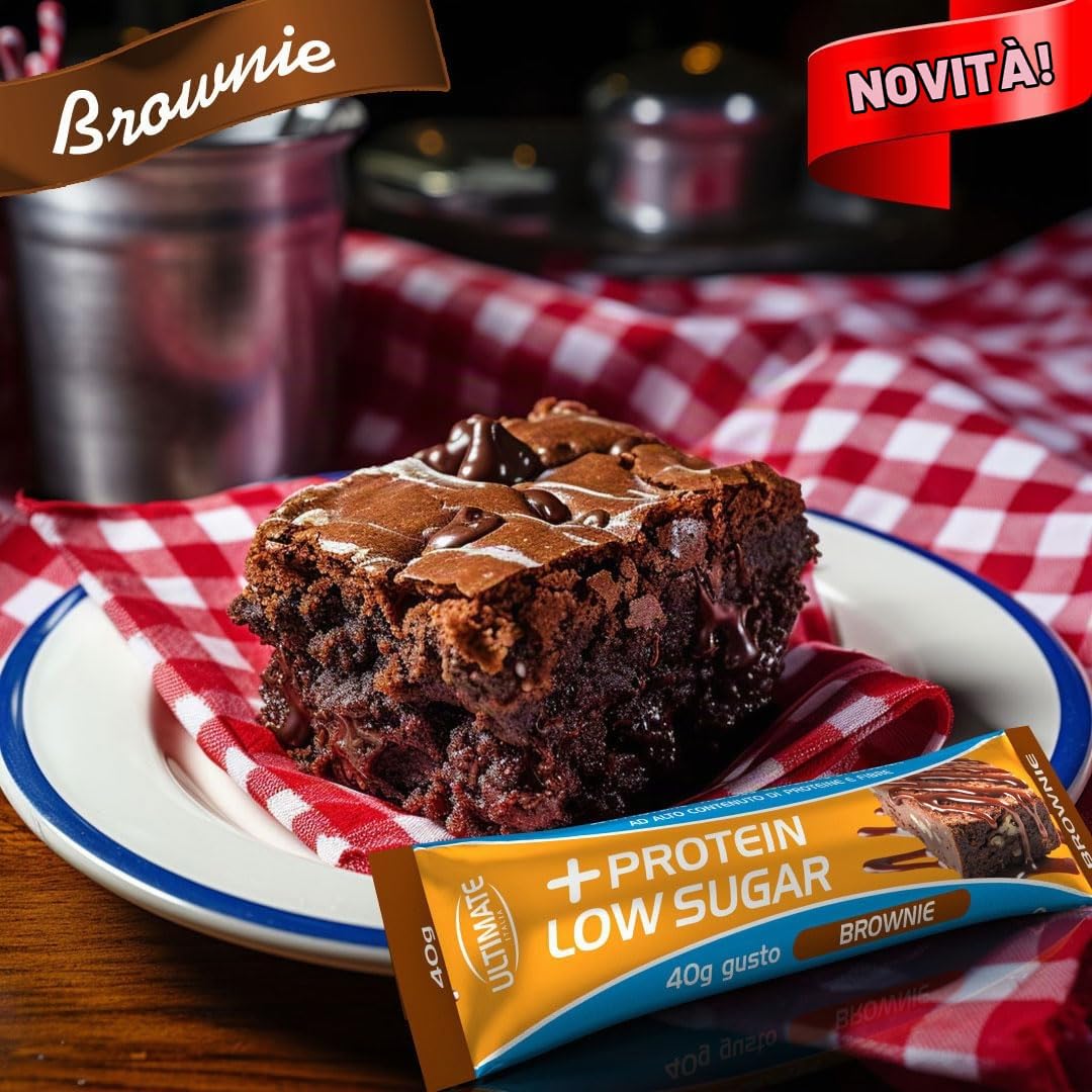Ultimate Italia - Barretta low sugar proteica al 33% - gusto brownie - 16x40g - a basso contenuto di zuccheri, senza glutine