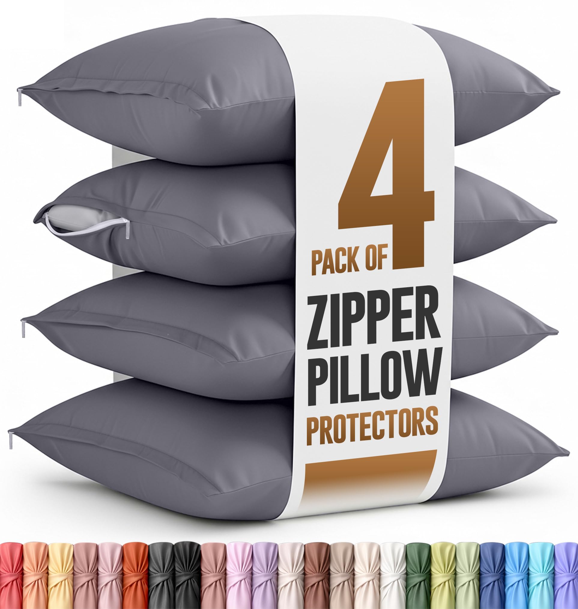 Utopia Bedding Microfiber Zippered Pillowcase Pack of 4-20 by 30 inches Pillow Cover (Queen, Grey) โ image 1