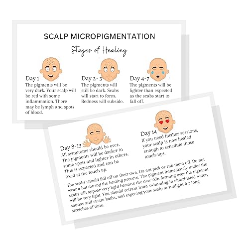 Miniatura 2 de Tarjetas de cuidados posteriores a las etapas de micropigmentación del cuero cabelludo  Paquete de 50 tarjetas de 2 x 3.5 pulgadas  Microblading