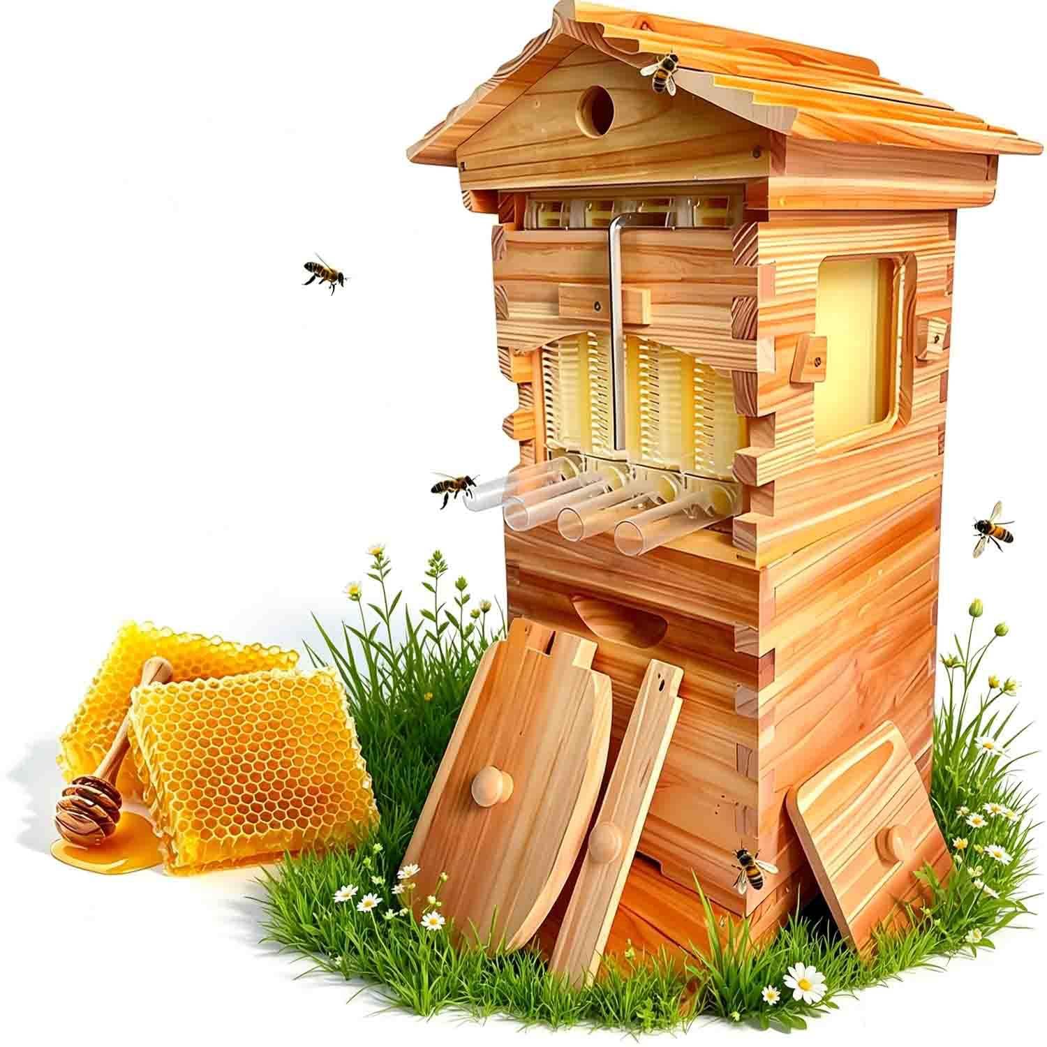 GLBMXDD Complete Beekeeping Bee Box, Beehive Starter kit, Wooden Bee Hive House Beehive Box with Automatic Hive Flowing Frames, for backyard beekeeping or small-scale apiaries