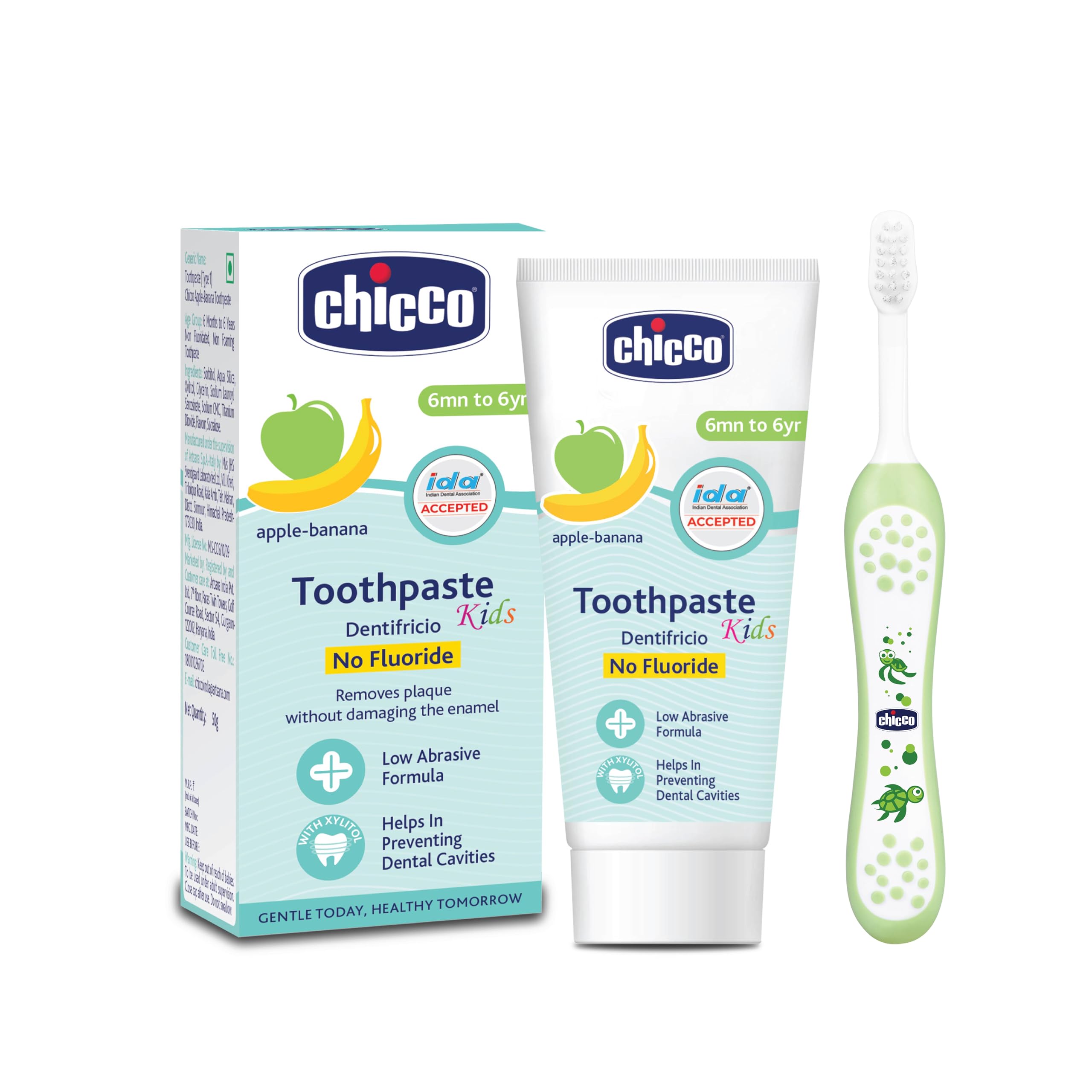 Chicco Toothpaste Applebanana + Chicco Brush Green 6-36M