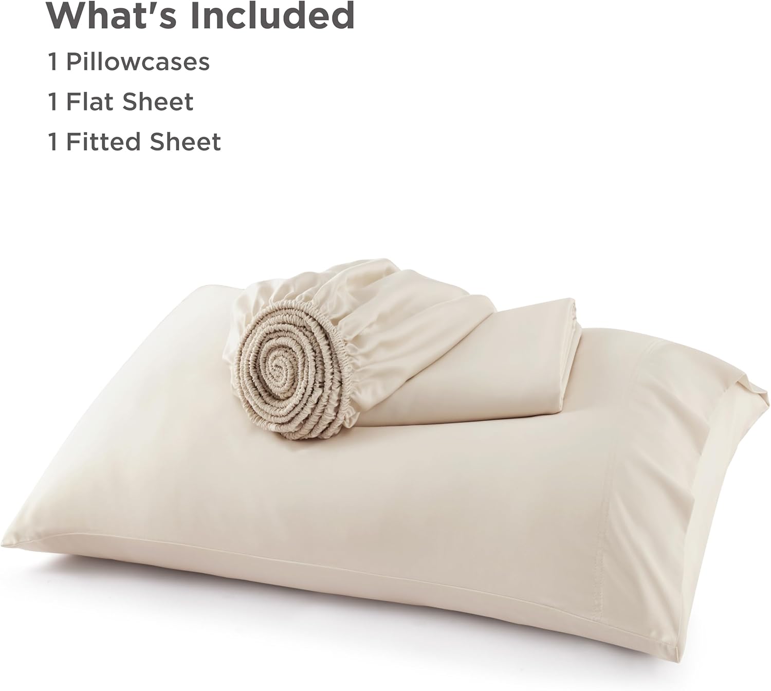 Bedsure Cooling Sheets Twin, Rayon Derived from Bamboo, PureWoven, Breathable & Soft Twin Sheets Set, Deep Pocket Up to 16 Inches, Hotel Luxury Silky Bedding for Hot Sleepers, Light Beige thumbnail