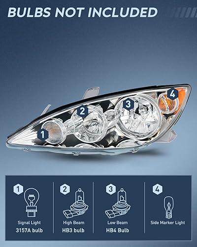 Miniatura 2 de Nilight Conjunto de faros delanteros compatible con Toyota Camry LE XLE SE 2005 2006, carcasa cromada, reflector ámbar, lente transparente mejorada,