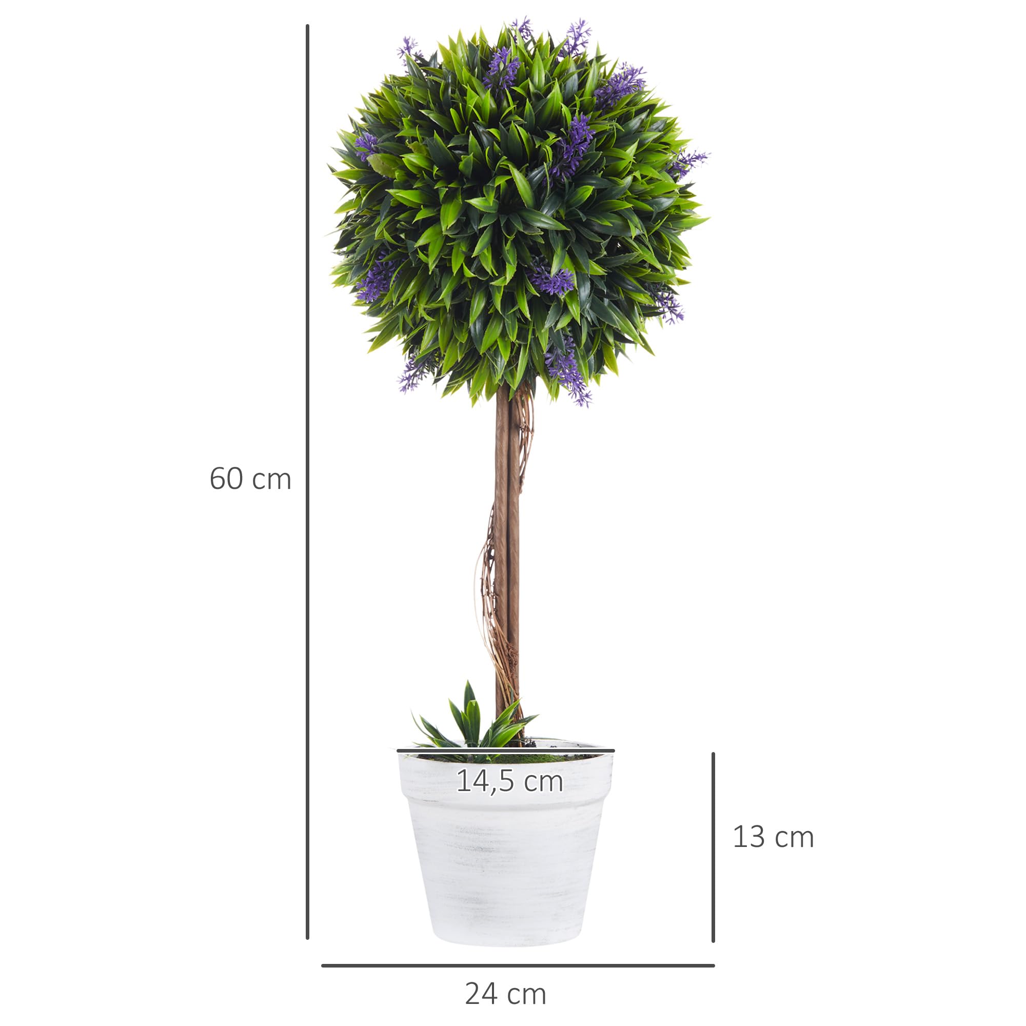 HOMCOM Lot de 2 Plantes Artificielles avec Fleurs de Lavande 60 cm Vert