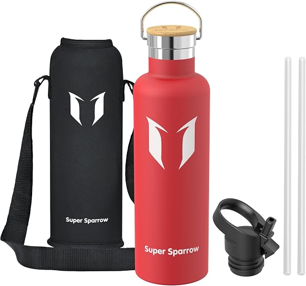 Super Sparrow Gourde Isotherme - Bouteille Isotherme - 500ml/750ml/1L - Étanche Sport Gourde INOX Bouche Standard - Gourde Enfant sans BPA- Pour Plein Air & Quotidien - Avec 2 Bouchons - 2