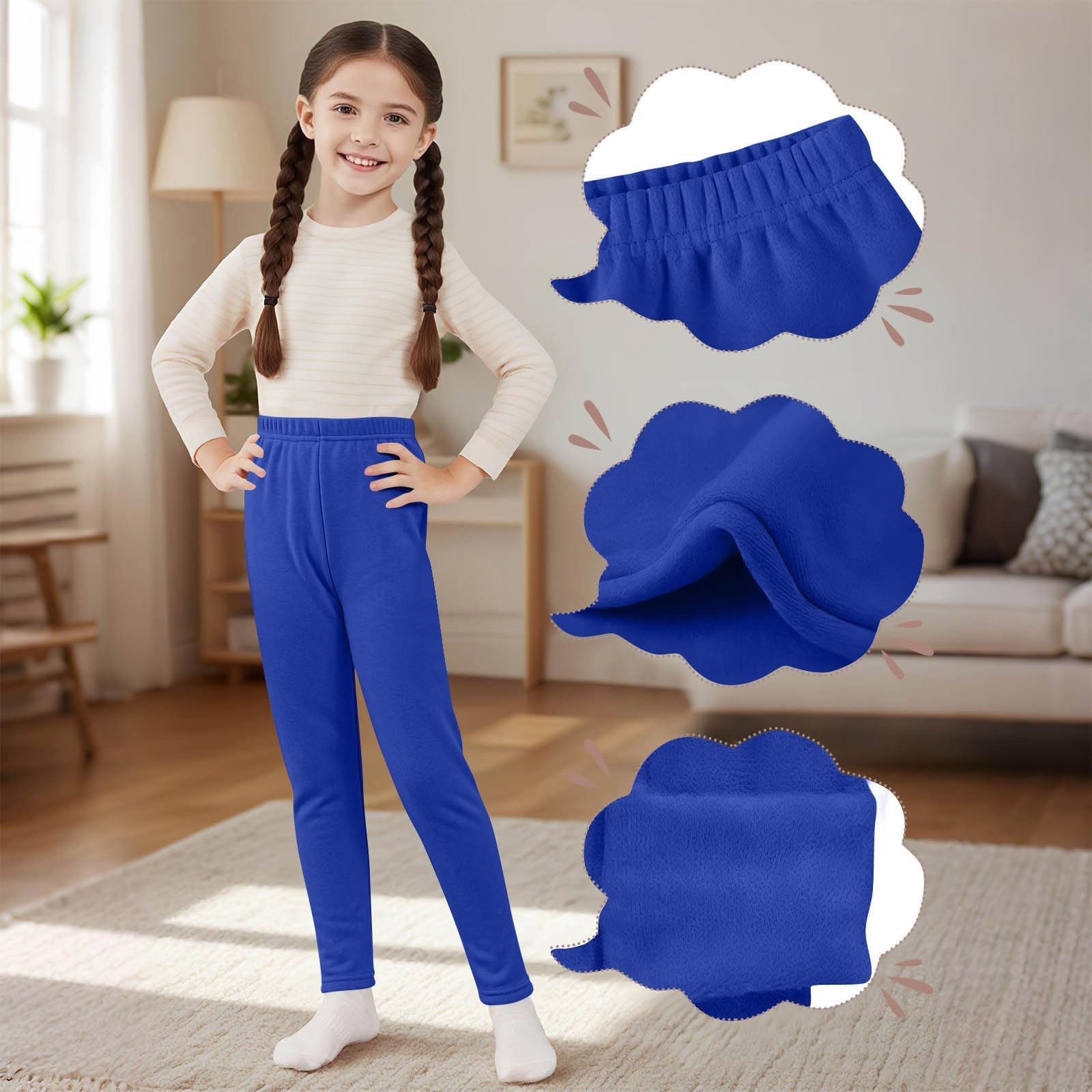 Leggings térmicos para niñas, con forro polar, sin pies, gruesos, cálidos, de longitud completa, elásticos, pantalones de invierno con cintura elástica, leggings básicos de algodón liso