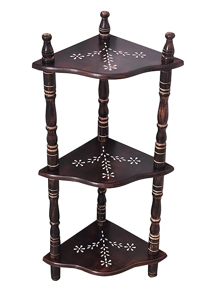Classic Crafts Wooden 3 Shelves Mini Corner Stand and Corner Shelf (Size L 8.50 Inch W 8.50 Inch H 25 inch) (Material Wooden & Black Antique Colour) (Design MDF White Work)