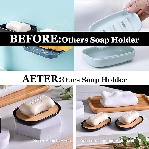 Miniatura 4 de Jabonera para ducha, juego de 2 salvadores de jabón de bambú para baño, soporte de jabón en barra con autodrenaje para baño, soporte de jabón para