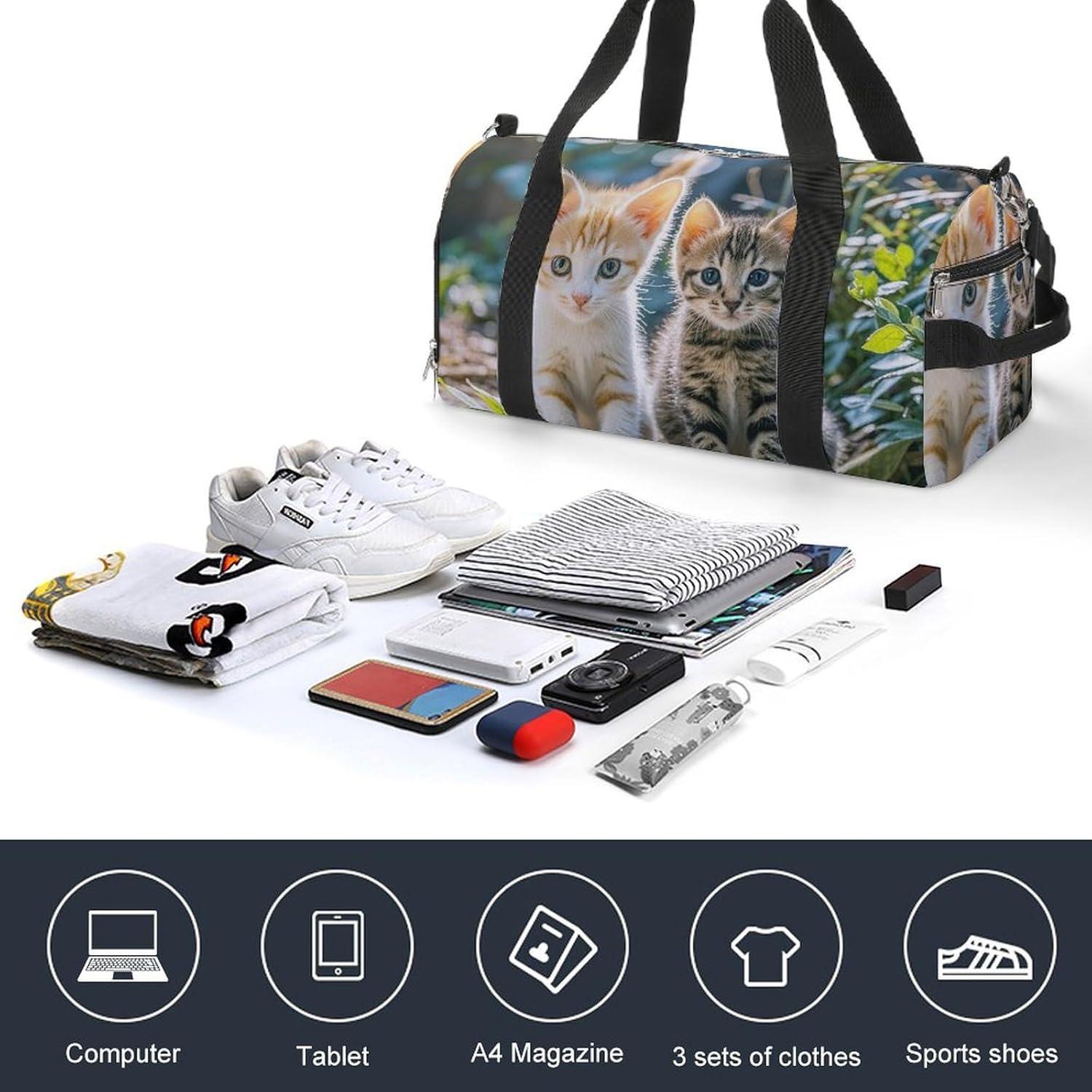 Gym Bag for Men Travel Duffle Bag Two Little Cats Tote Bag Weekender Duffel Bag Weekender Bag for Sports