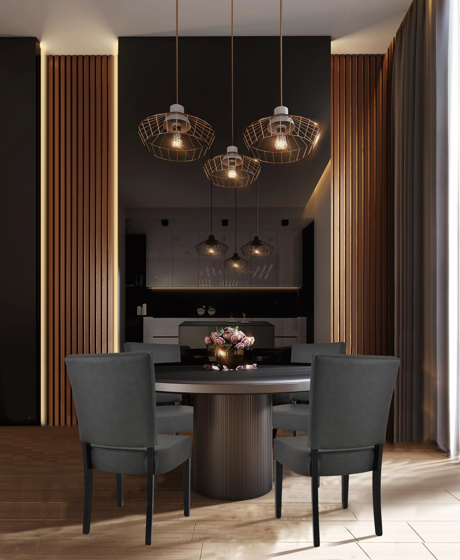 t m c s Tommychairs - Set 4 sedie modello Genny per cucina bar e sala da pranzo, robusta struttura in legno di faggio verniciata in antracite, imbottita e rivestita in finta pelle antracite