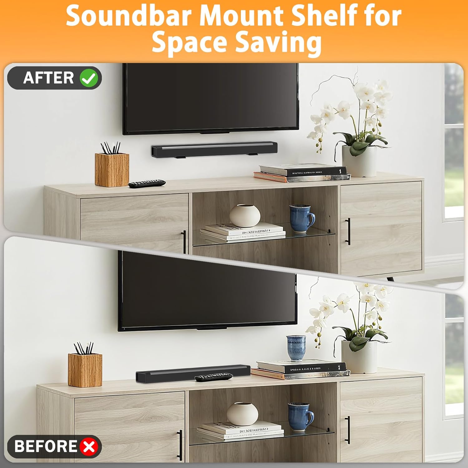 woiron Universal Soundbar Wall Mount Bracket Floating Wall Shelf Compatible for Samsung, Sony, LG,Vizio, Bose and More,Soundbar Mounting Bracket Shelf Mount Under TV (2 pcs) - Image 6