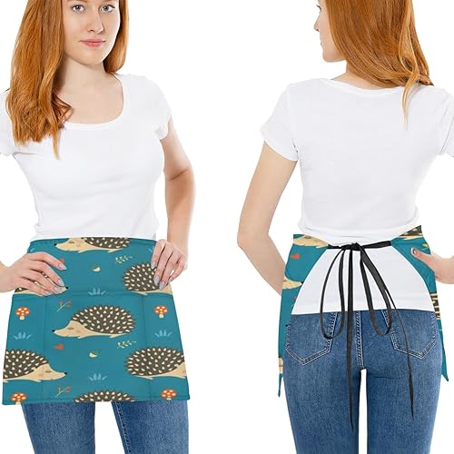 Miniatura 2 de Hedgehog Forest Illustration 3 Pack Server Aprons with 3 Pocket Waterproof Womens Half Waist Aprons for Cooking Dishwashing Kitchen Gardening Salon