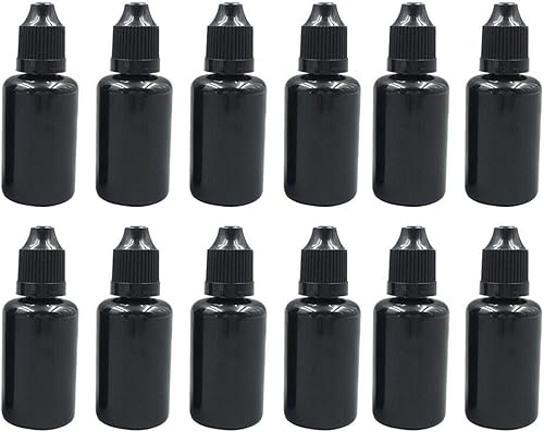 Botellas de reabastecimiento de combustible vacías de plástico negro rellenables de 1.0 fl oz/1 oz, frascos cuentagotas exprimibles para líquidos,