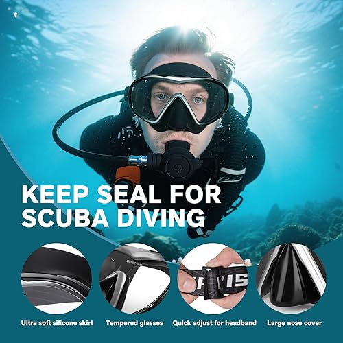Miniatura 5 de Máscara de buceo para adultos  Máscara de natación antivaho, gafas de natación de visión amplia con cubierta para la nariz, gafas de esnórquel