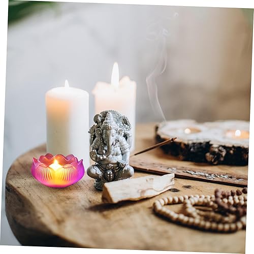 Miniatura 6 de 2 unids colorido Lotus Candleholder Lotus Modelado Candleholder Mesa Candleholder Exquisito Contenedor de vela de vidrio Candleholder Ornamento de