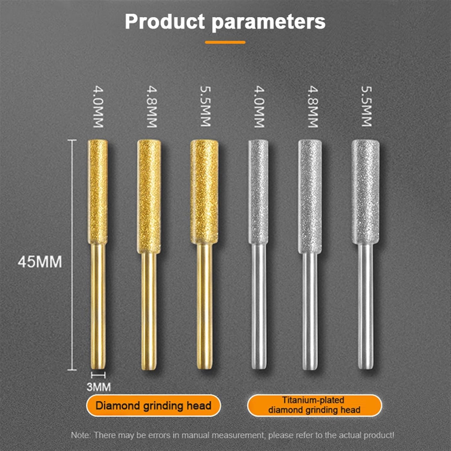 3/4/5/6pcs Diamond Coated Cylindrical Burr 4/4.8/5.5mm Chainsaw Sharpener Stone File Chain Saw Sharpening Carving Grinding Tools(Gold 3pcs Set 4)