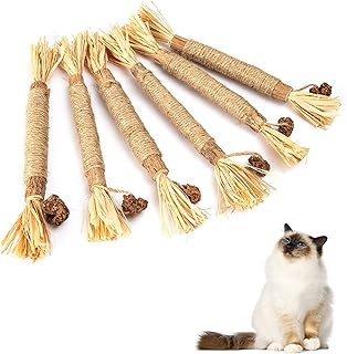 Kitten Teething Toys, 6 Pcs Natural Silvervine Sticks Kitten Teething Toys, Catnip Toys Chew Sticks Cat Teeth Cleaning Teeth Chew Toy for Indoor Cat Teeth Cleaning Kitten Teething and Stress Release