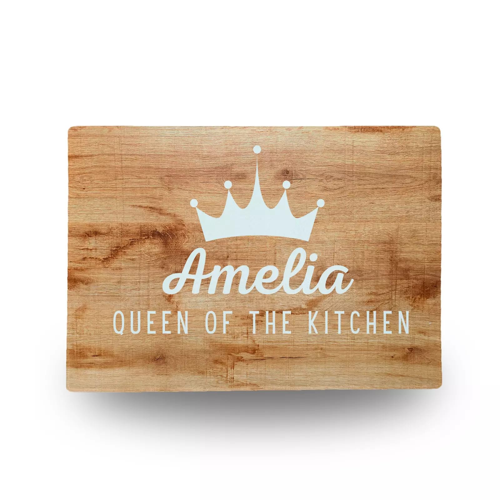 Personalised Premium Chopping Board 'Name' Queen of The Kitchen - Toughened Glass with Edge-to-Edge Print - Chinchilla Finish (Large)